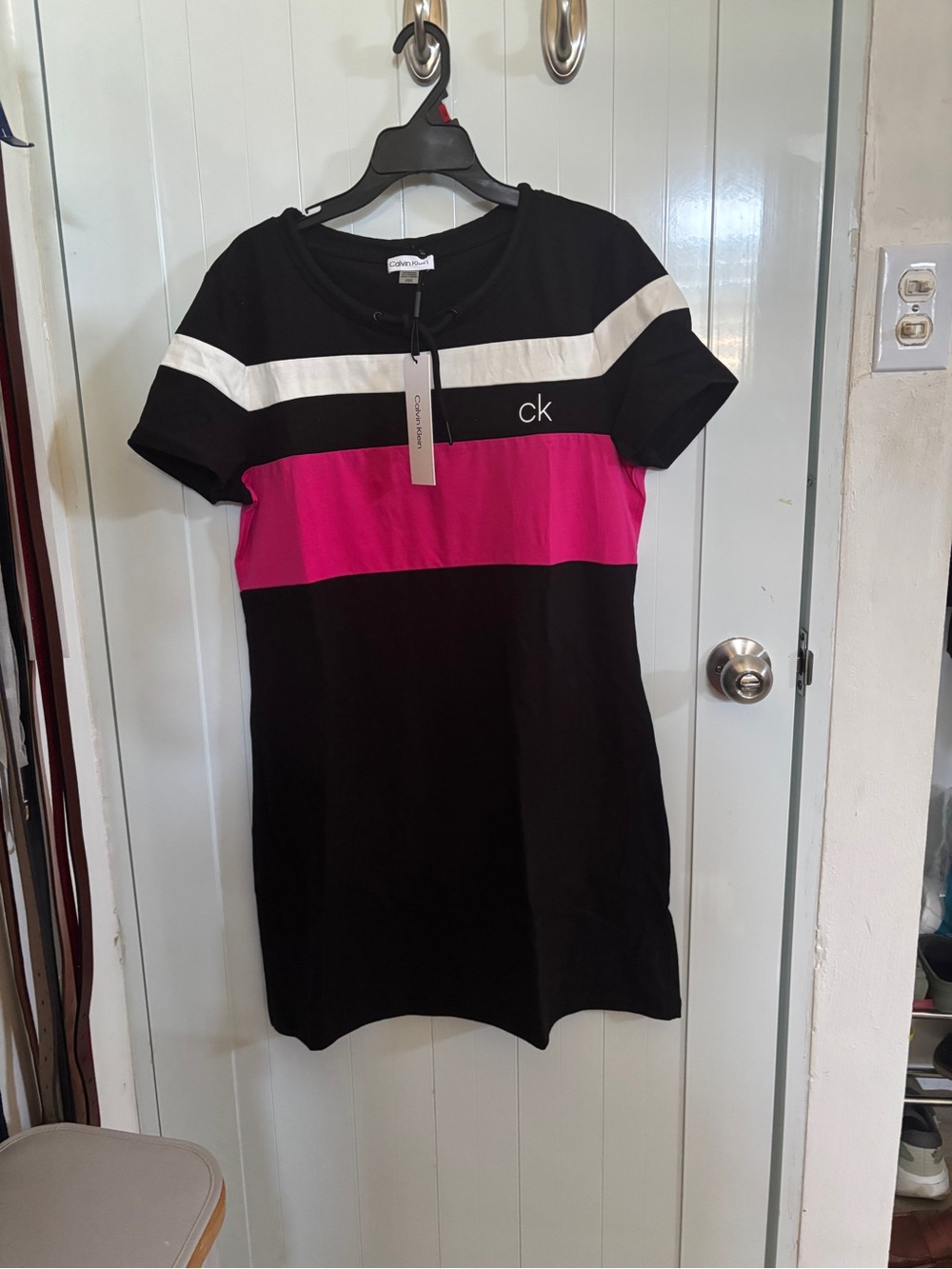 Calvin Klein Black dress with White Accent and Black Drawstring